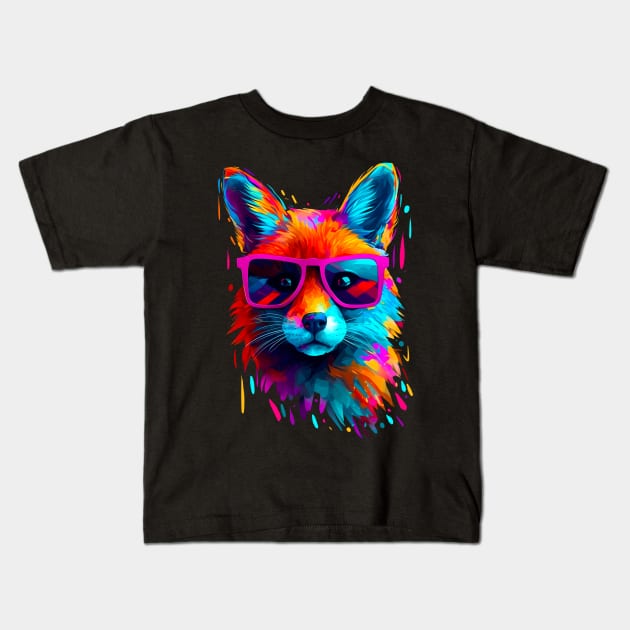 Fox in sunglasses Kids T-Shirt by NemfisArt